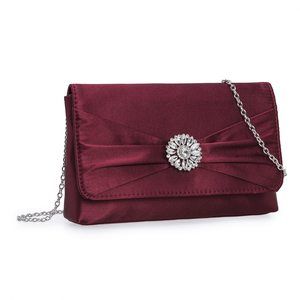 Evening Bag Pleated Flap Satin mal Purse Diamantes Brooch Uwu :D